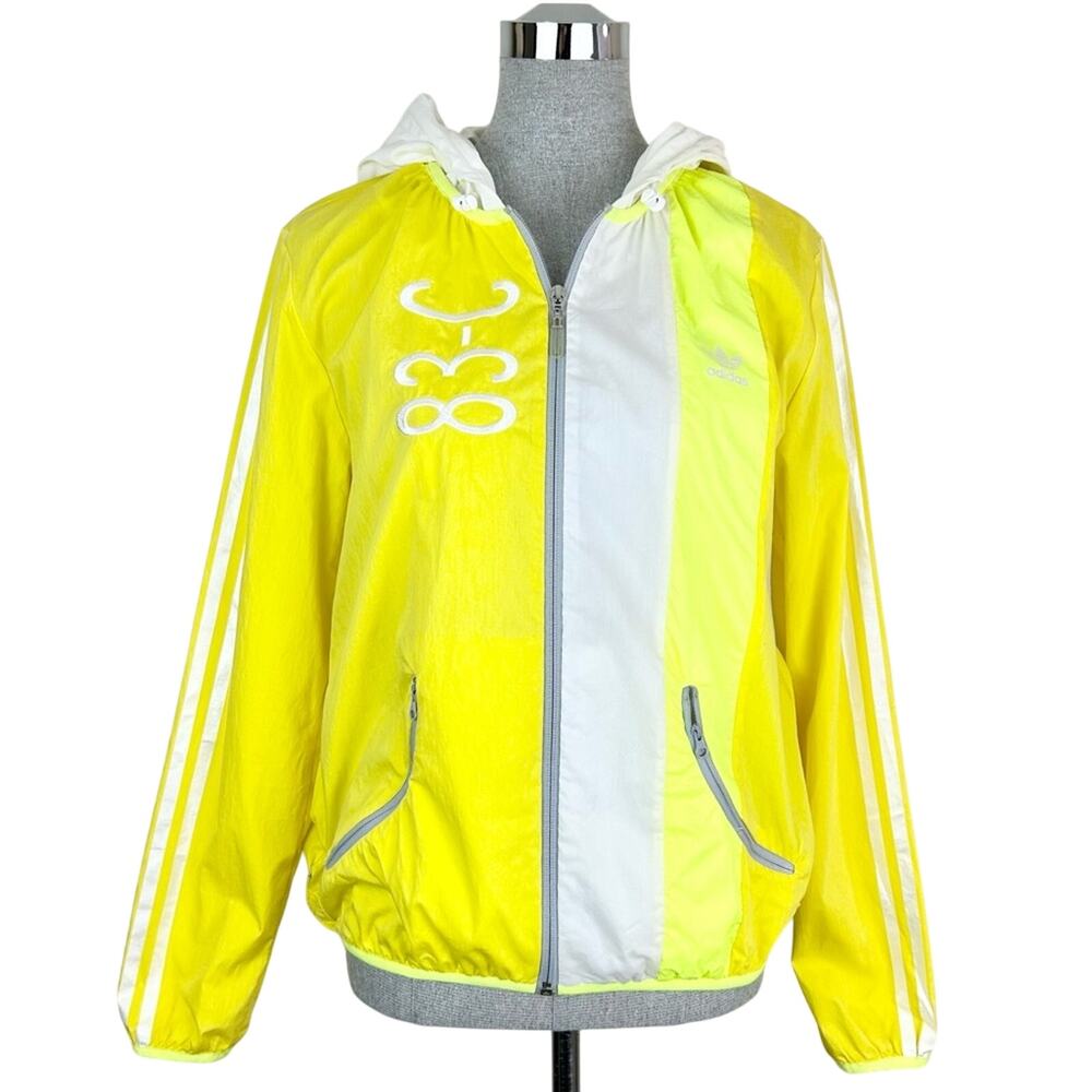 Adidas 83-C‎ Windbreaker Jacket Yellow White Neon Sporty Retro Rare Women's 38